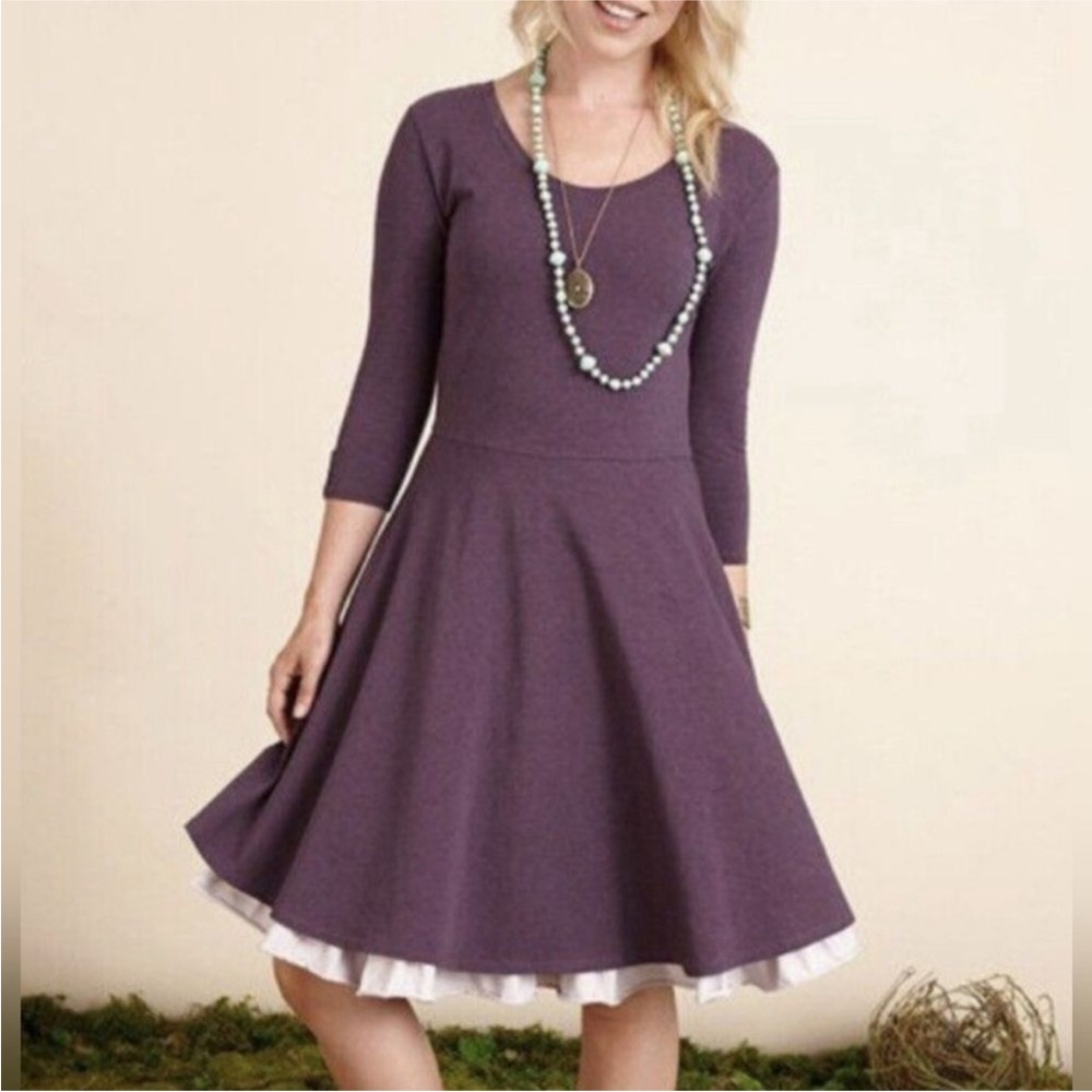 Matilda Jane Queen of Hearts Plum 3/4 Sleeve Dress Sz S